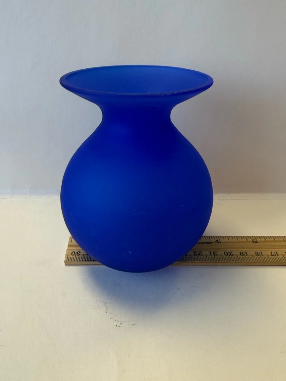 Vintage Handmade Cobalt Blue Frosted Satin Glass Small Vase. - Picture 8 of 9